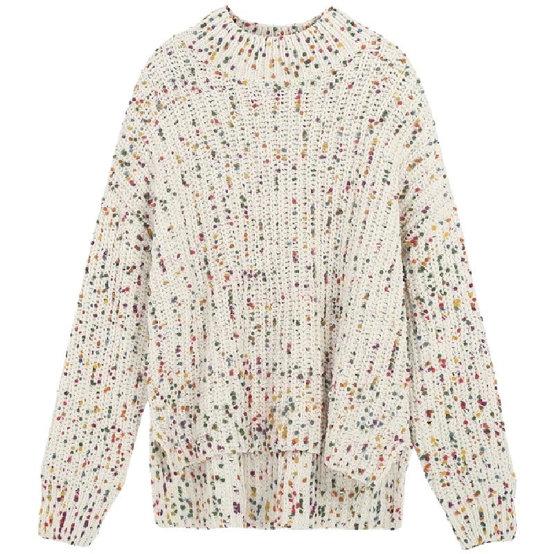 拉夏贝尔套头毛衣女秋季宽松百搭上衣半高圆领慵懒风针织衫10017761