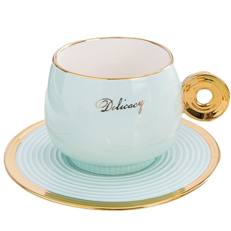 贝瑟斯 奢华描金陶瓷带杯碟勺子套装装下午花茶茶具英式水杯咖啡杯粉色
