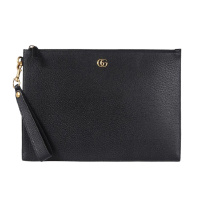 GUCCI 古驰 男士黑色GG Marmont系列皮革手拿包 475317-DJ20T-1000