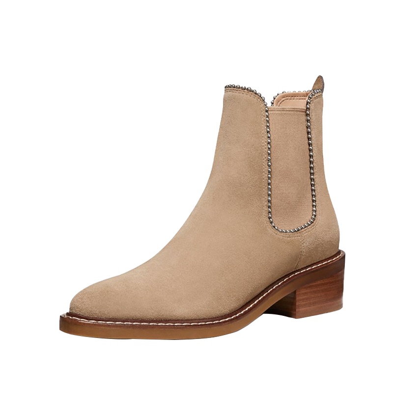 蔻驰(COACH) 女士棕色绒面粗跟及裸靴 G4366 OAT