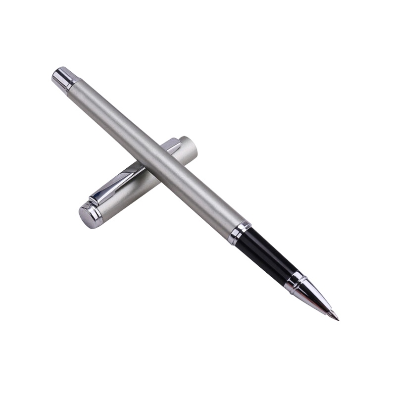 得力 S82 金属商务0.5中性笔签字笔碳素笔男女学生办公水笔 金属银