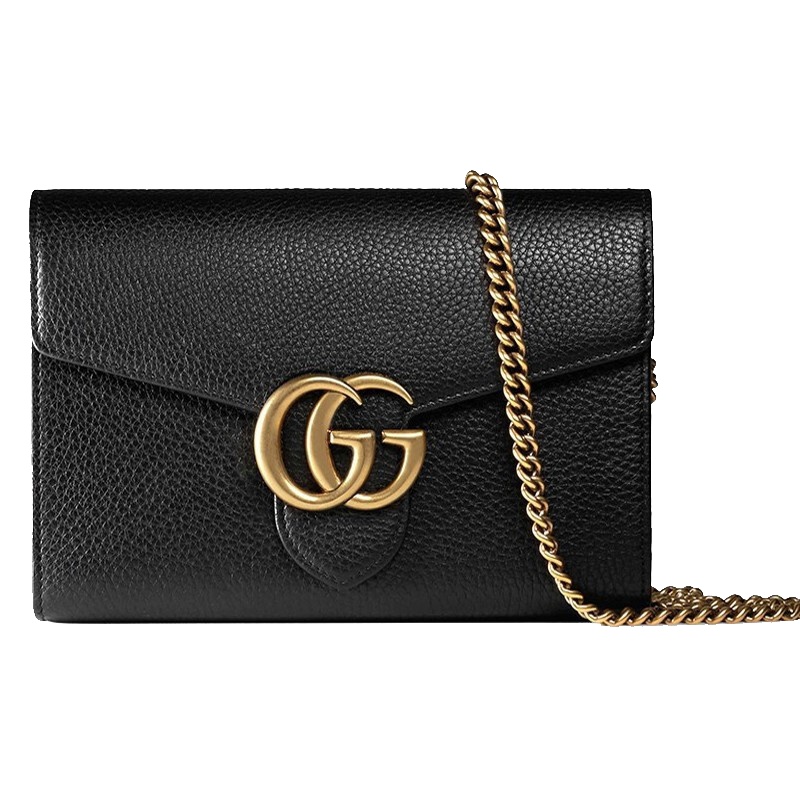 [海外直邮]GUCCI 古驰女包黑色牛皮金色互扣式双G女士小号单肩包斜挎包401232 A7M0T 1000