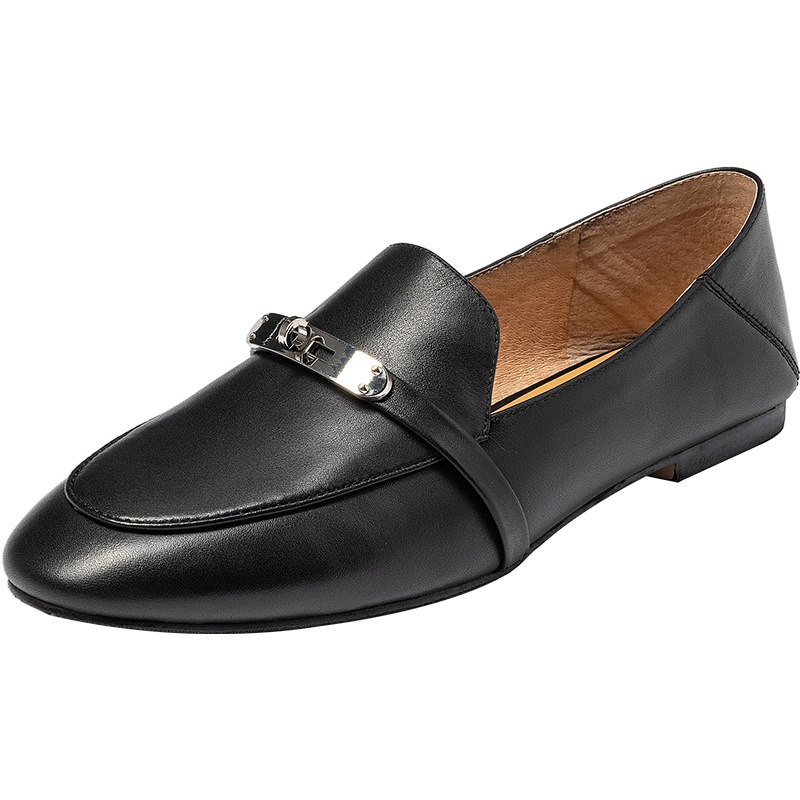 百田森秋季新款乐福鞋女真皮单鞋英伦风平底时尚女鞋套脚外穿