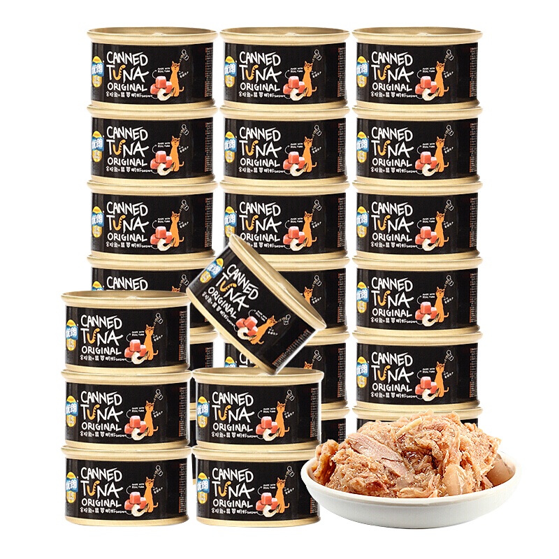 优朗（U－BRIGHT）宠物猫用金枪鱼及翡翠明虾猫粮罐头80克*24罐