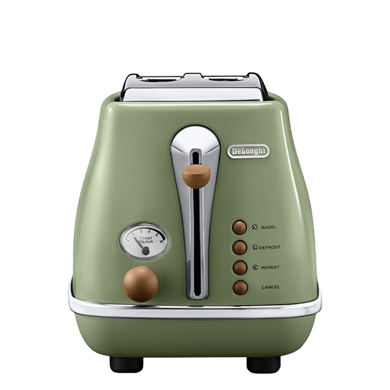 德龙(DeLonghi)CTO2003.VGR多士炉复古早餐系列2片式家用面包机橄榄绿 单个装