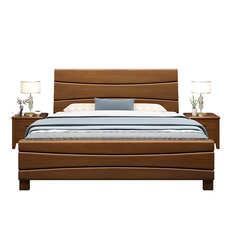 卡爱菲 新中式全实木床1.8米主卧现代简约双人床1.5米储物高箱抽屉床