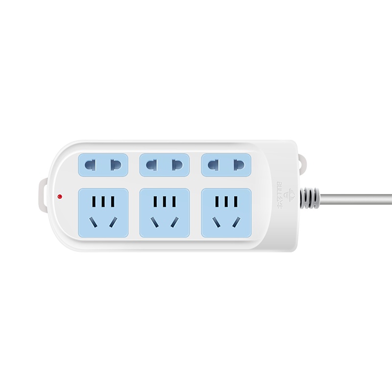 公牛(bull)GN-102全长3米6插位无开关新国标带儿童保护门大孔间距插座/接线板/排插/拖线板/插排蓝白色