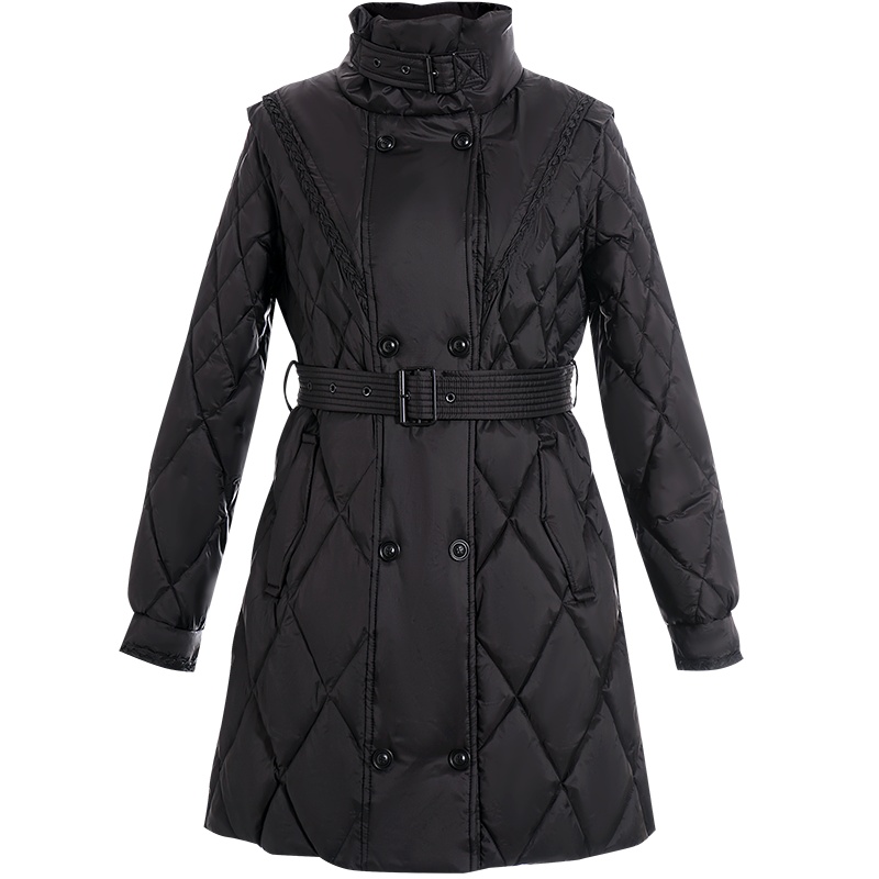 OUNIXUE欧昵雪 | [休闲风中长款棉服]秋冬季冬季时尚麻花织带宽松外套女