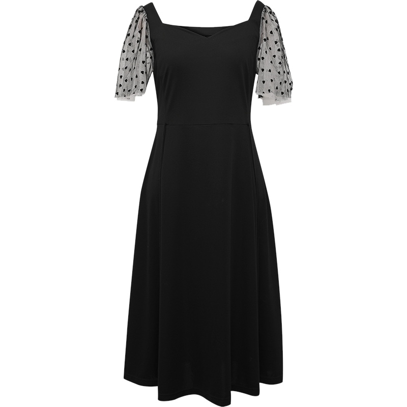 三彩2020夏季新款爱心植绒网纱飞飞袖礼服裙连衣裙