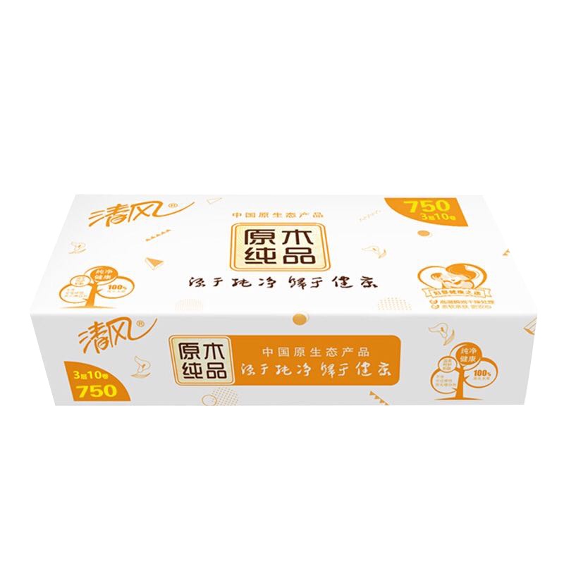 清风卷纸3层750克无芯长卷纸家用卫生纸手纸厕纸家庭装实惠装 1提10卷