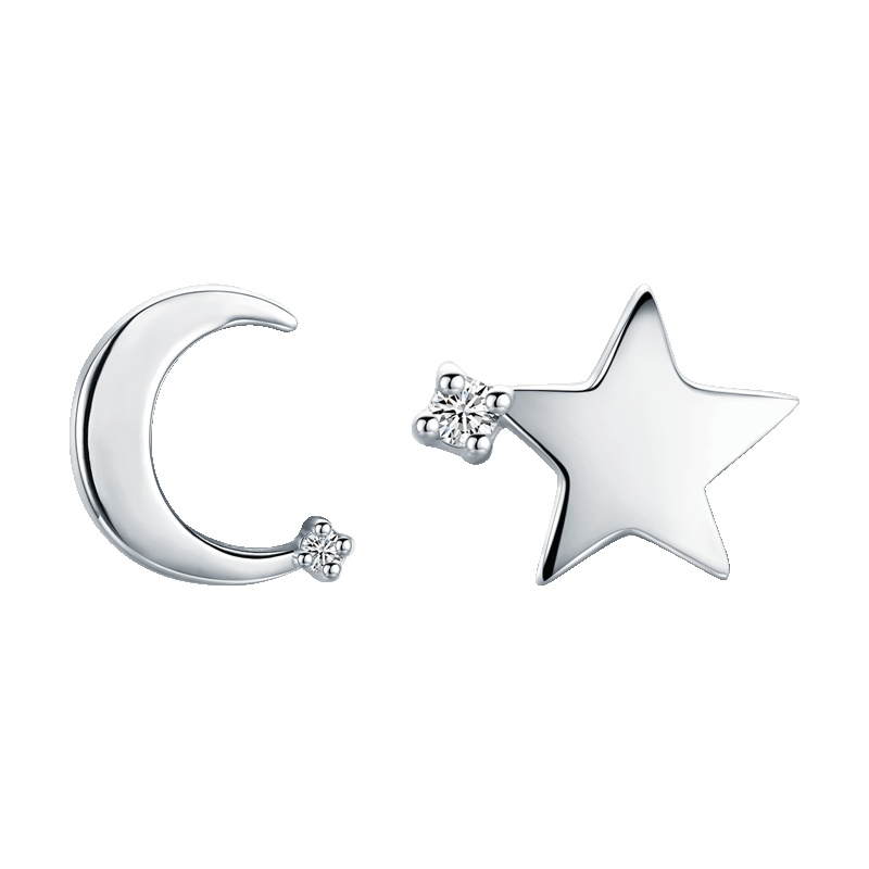 佰色传情(BRIR) S925银耳钉耳饰 小巧不对称星月款耳钉