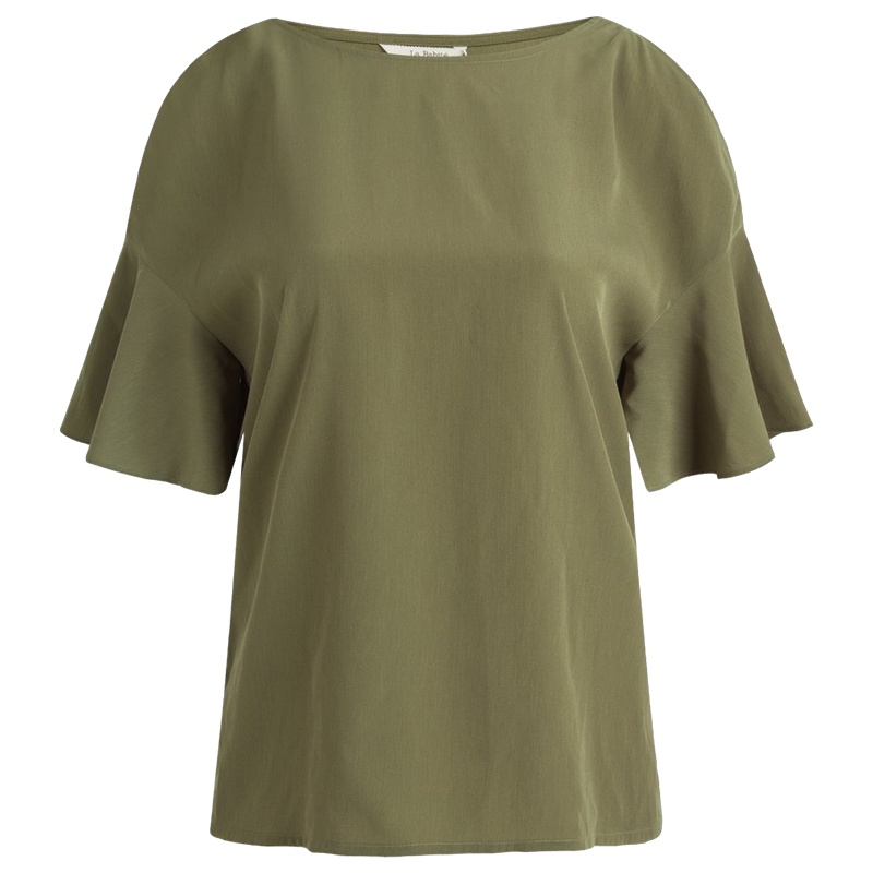 【福利款】拉夏贝尔简约印花露肩小喇叭袖雪纺衫