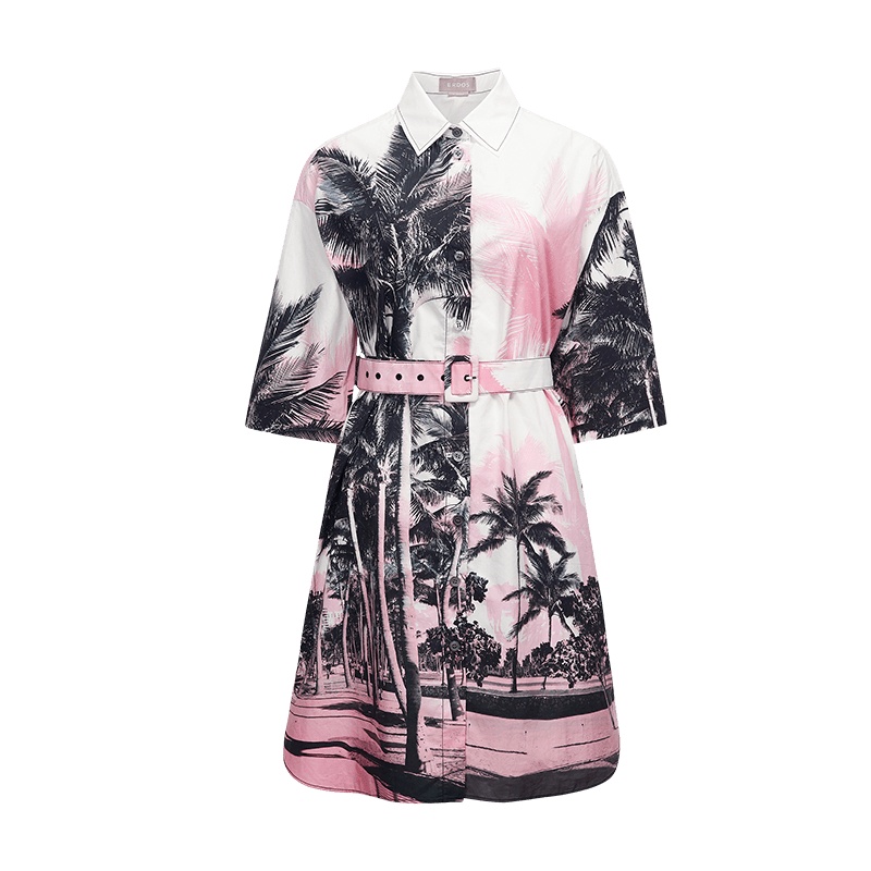 鄂尔多斯ERDOS春夏小落肩袖腰带装饰连衣裙