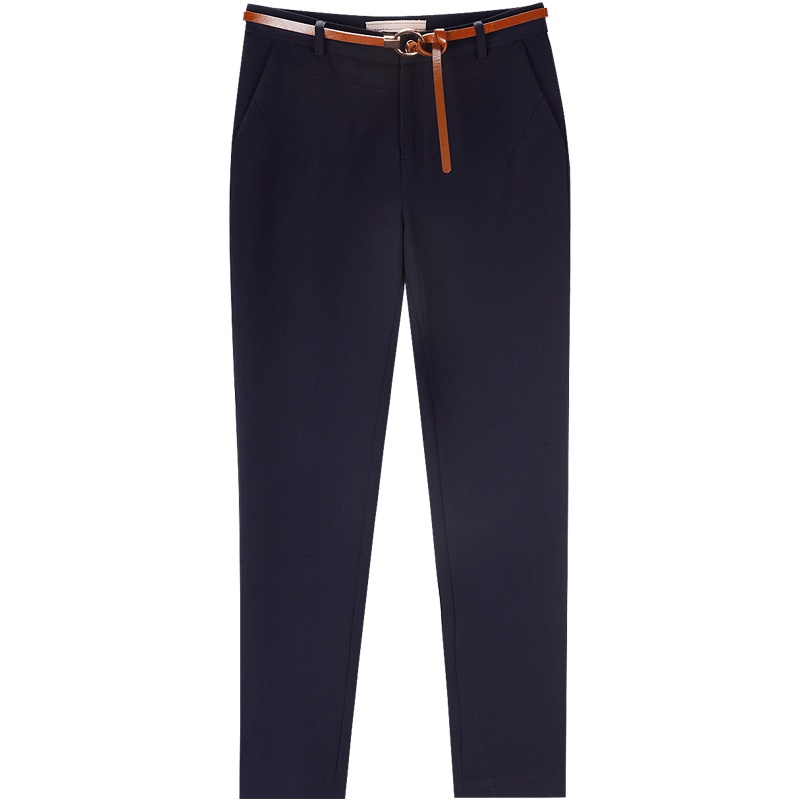 爱居兔春秋女装简约撞色腰带休闲裤