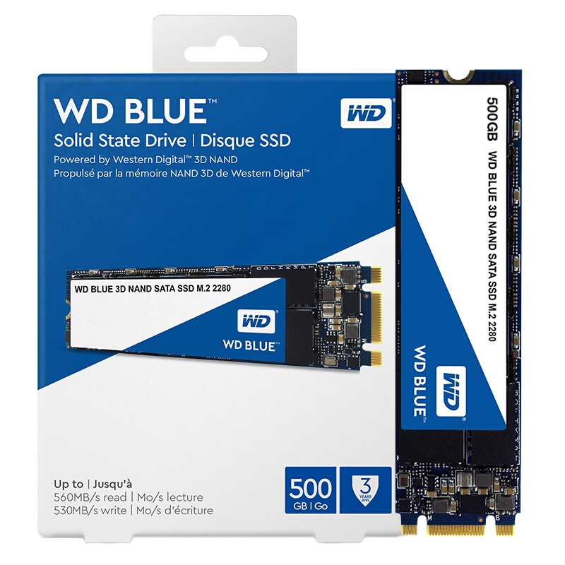 西部数据 WDS500G2B0B 500GB SSD固态硬盘 M.2接口(SATA总线) Blue系列-3D进阶高速读写
