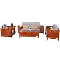 金明豪客厅实木沙发1+2+3原木组合新中式沙发现代简约中式海棠实木组合沙发新中式雕刻棉麻沙发