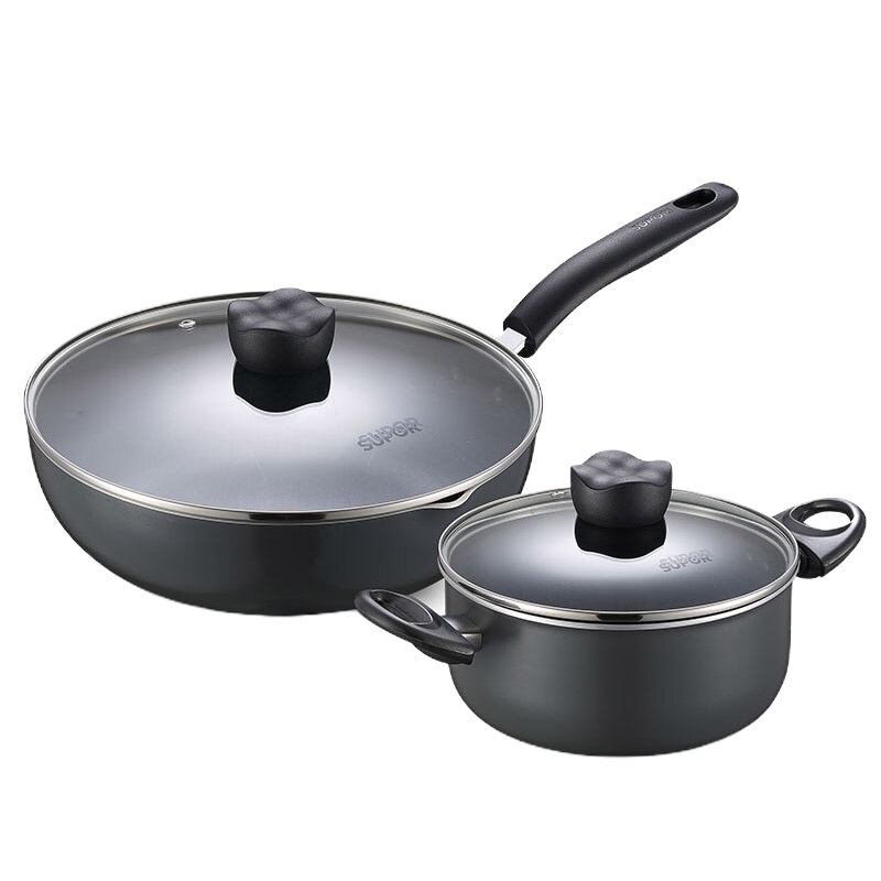 【苏泊尔】炖锅煎炒锅套装VTP1707T 雅悦精选火红点二件套28深型煎炒锅+20汤锅