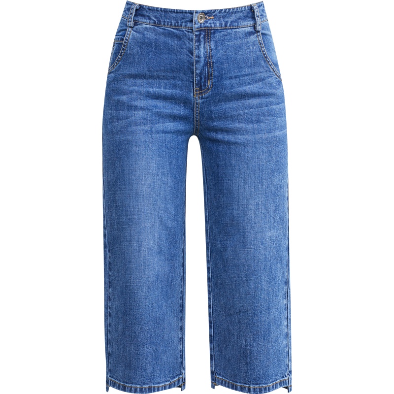 娅丽达女裤2019夏季新款阔腿牛仔裤女宽松直筒马裤薄款七八分裤子I2132