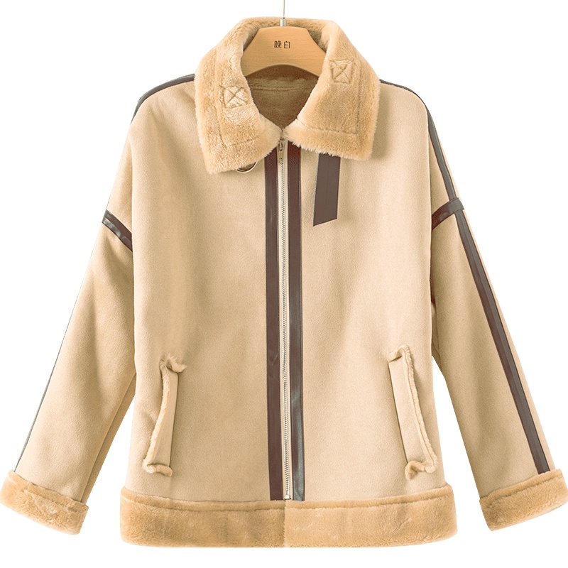 晚白2020冬季新品时尚洋气减龄保暖毛领长袖拉链休闲加绒厚外套女