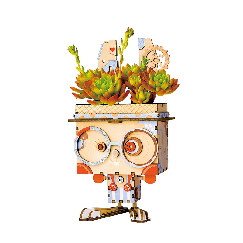 若态若来多肉花盆 diy手工制作木质拼插拼图创意桌面摆件模型玩具拼装花盆男生女生生日礼物 FT741苏申儿