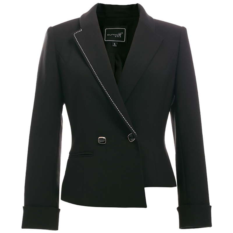 欧昵雪翻领明线绣花收腰西装短外套女修身西服上衣