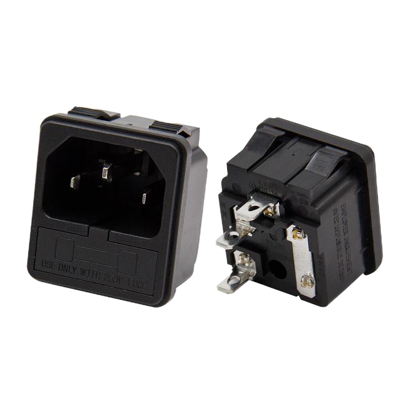 AC电源插座品字插座带保险丝卡式面板输入机箱工业黑色公座10A铜 （10个）