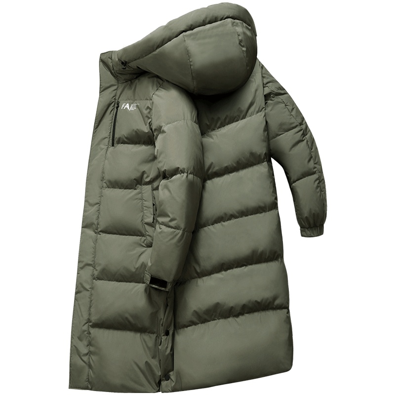 马克华菲中长款羽绒服男2019冬季新款潮牌军绿色连帽加厚保暖外套