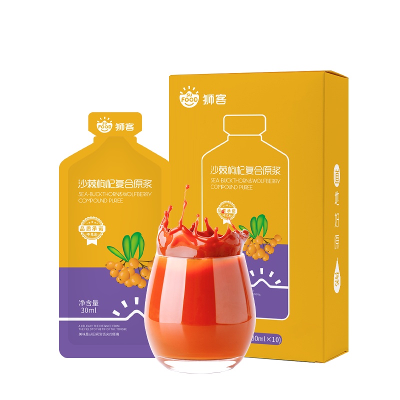 狮客[苏宁自主品牌]沙棘枸杞原浆300ml 宁夏中宁双效枸杞汁 不添加水 直接喝的沙棘枸杞原浆便捷装30ml*10