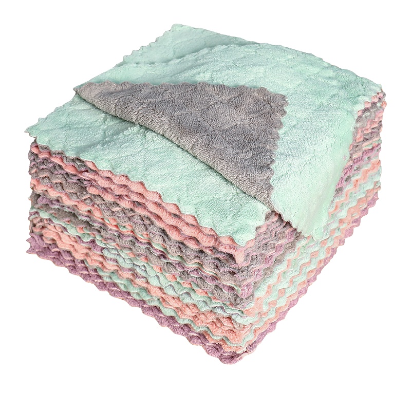 【1条装】家用双色花边款清洁抹布厨房吸水擦手擦桌洗碗布16*27cm