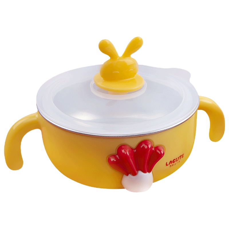 乐可爱不锈钢常规碗300ml套装(黄色)儿童餐具套装 宝宝辅食碗叉勺套装