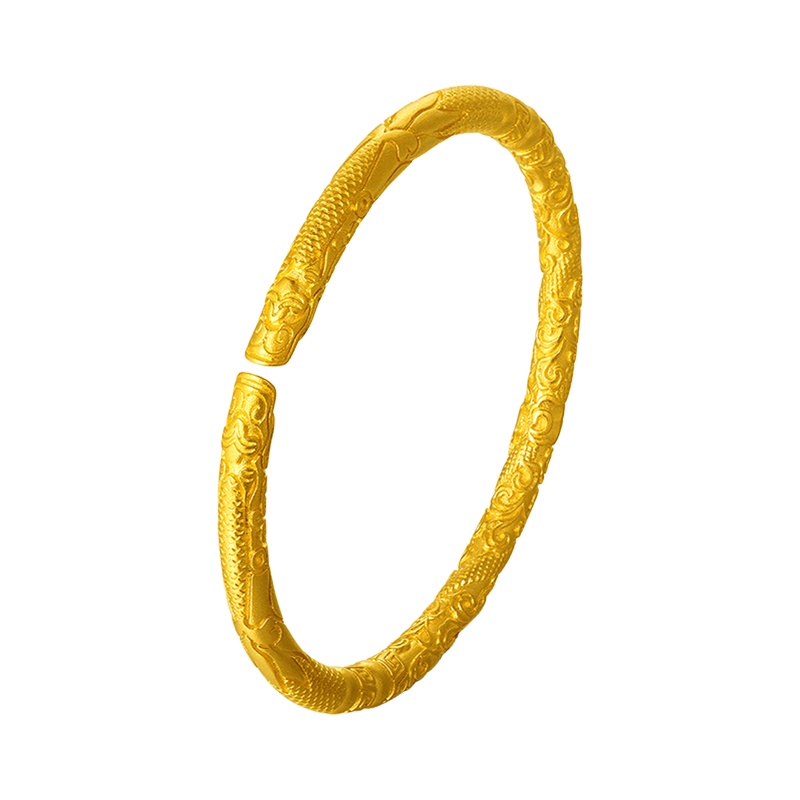 梦金园 古法金手镯足金999金箍棒 国潮中国风传承手镯实心手环女