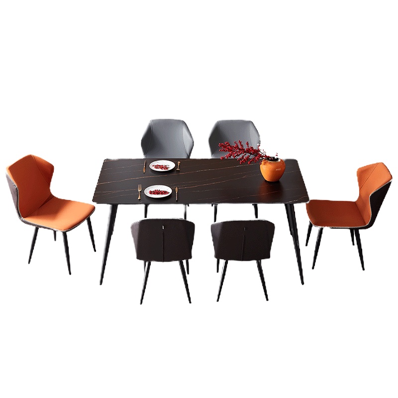 全友家居意式轻奢餐桌椅组合岩板台面 耐磨欧皮餐椅金属框架餐桌餐椅