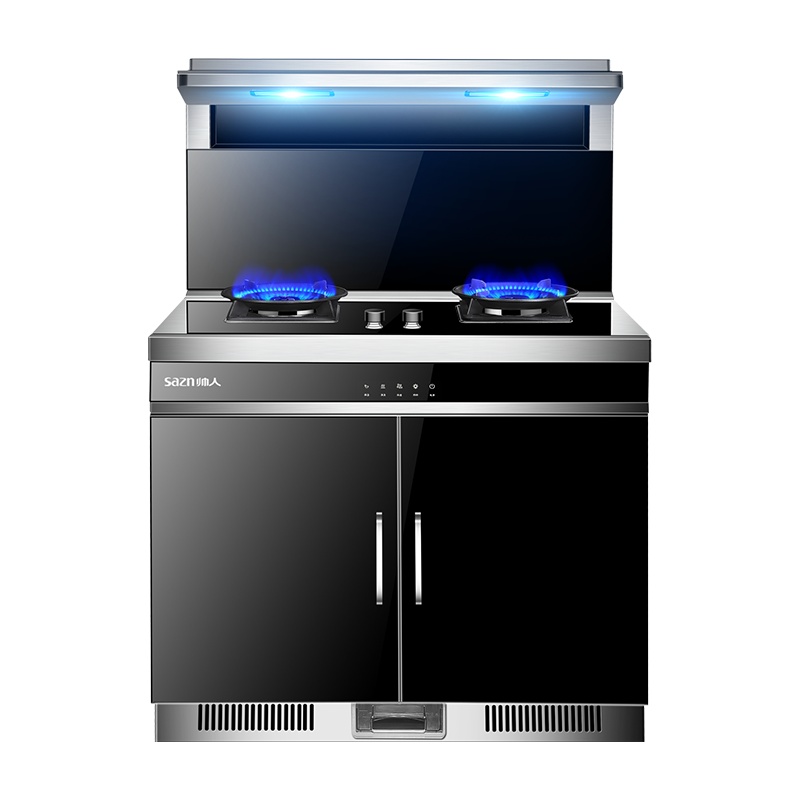 帅人(sazn)集成灶一体灶下排式烟灶套装电加热自动清洗电侧吸油烟机燃气灶头部暖菜储物柜款天然气