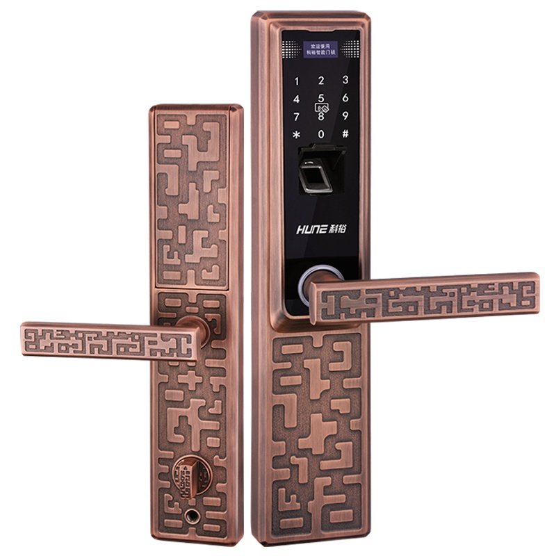 HUNE科裕指纹锁 家用智能锁 大门防盗密码锁 电子锁(青古铜)微信版
