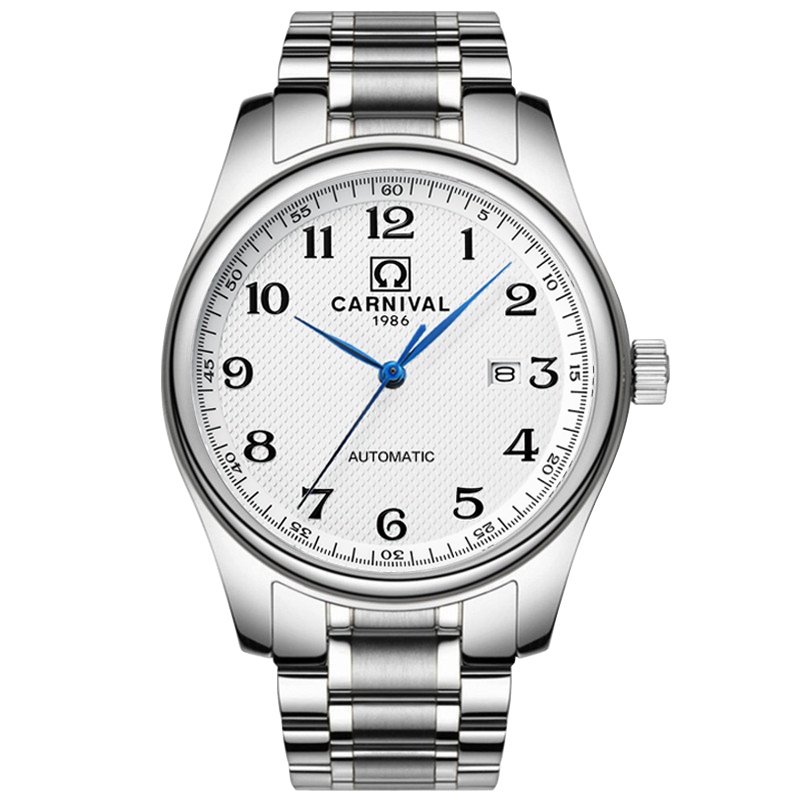 瑞士嘉年华CARNIVAL手表 复古男士全自动机械表 男日历防水大三针手表休闲商务男表 精钢金属数字腕表8828G机械表