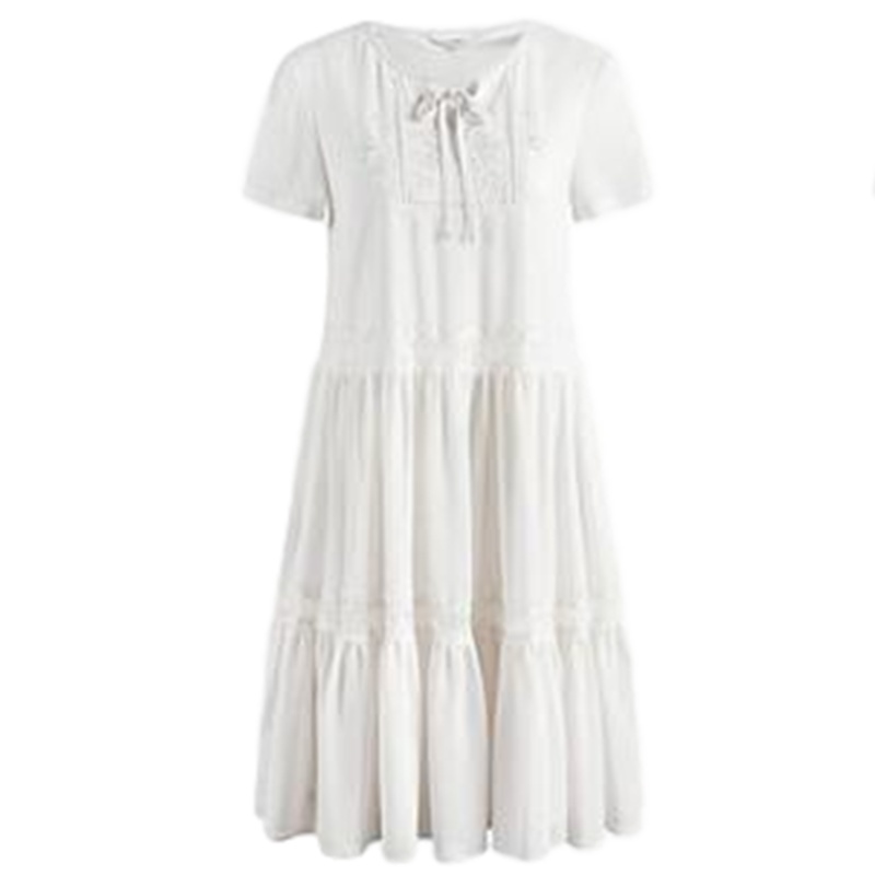 【福利款】拉夏贝尔下摆褶皱系带蕾丝连衣裙