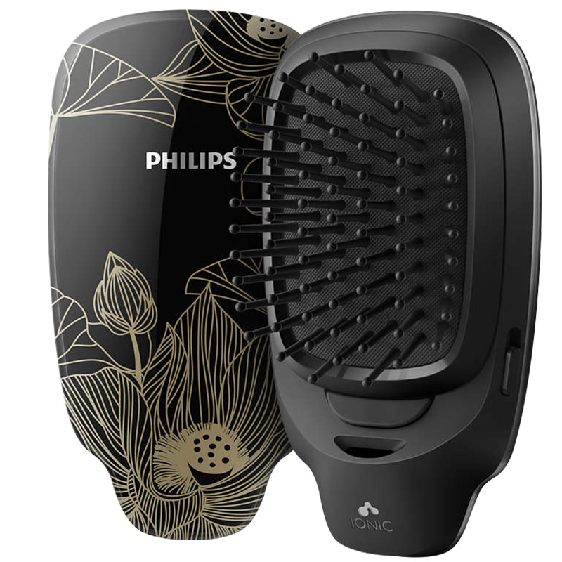 飞利浦(Philips) 负离子梳 按摩梳造型美发梳呵护头发防静电梳子 卷直两用粗硬细软发质HP4722/25中国风黑色