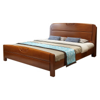 欧宝美实木床新中式卧室床婚床单人床双人床橡木床1.5米胡桃色