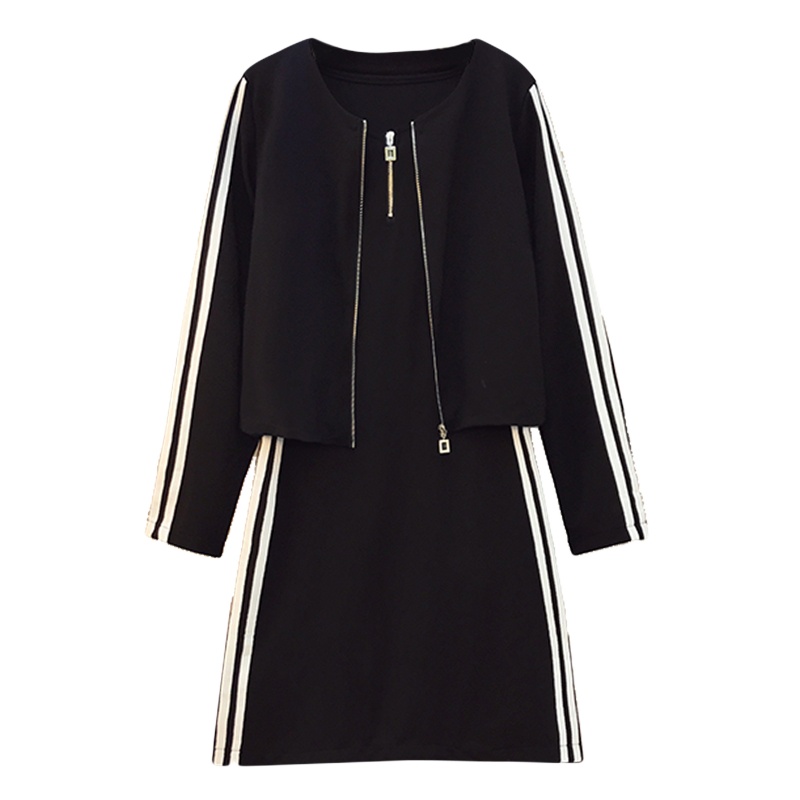 晗亦然2021春装新款大码女装胖mm显瘦拉链开衫背心裙两件套3103