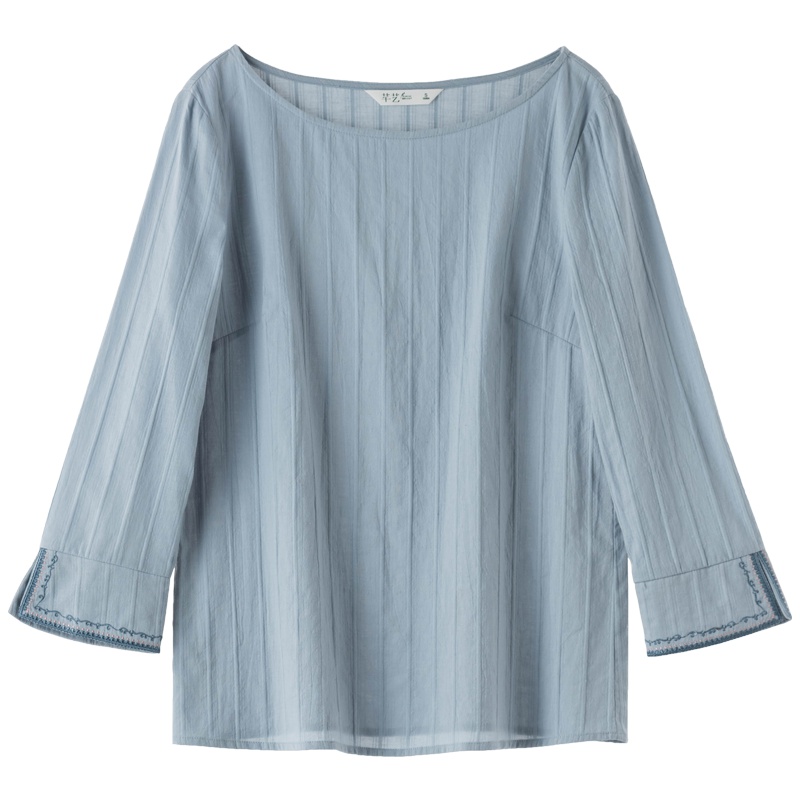 芊艺七分袖衬衫女2019秋季新款韩范显瘦百搭衬衣小清新上衣10408