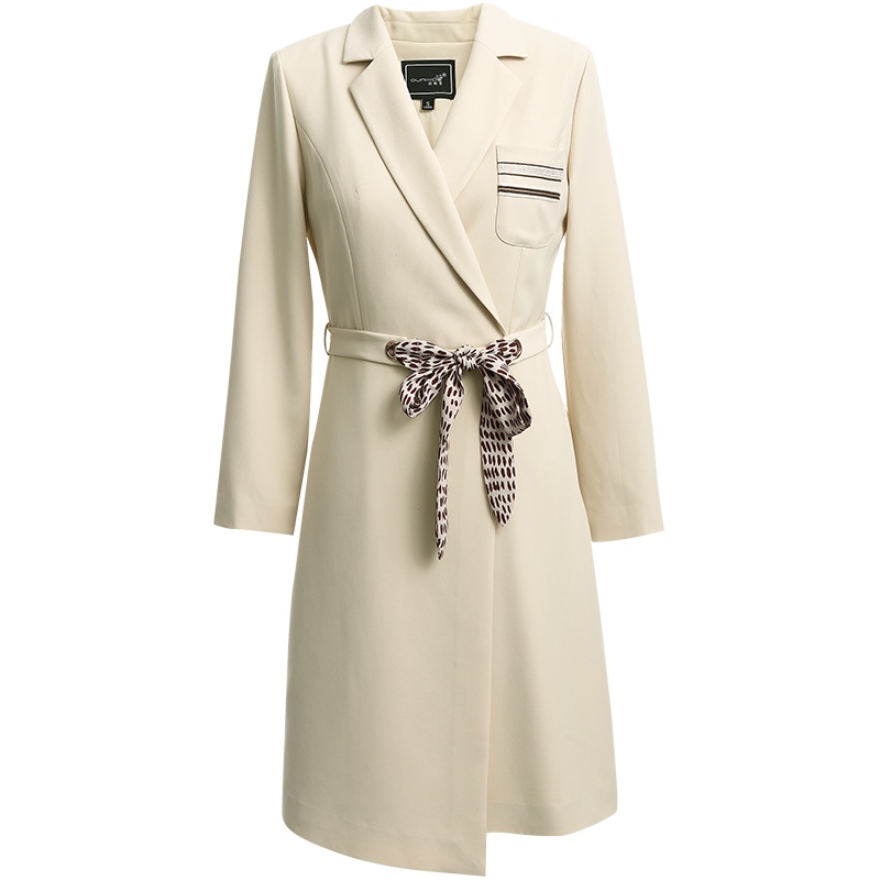 OUNIXUE欧昵雪 | [不规则西装裙子]春秋OL通勤翻领印花腰带长袖连衣裙女装