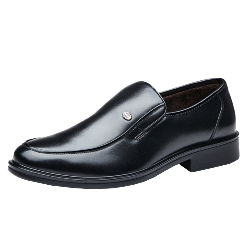 奥康男鞋商务中年男士正装皮鞋加绒男套脚棉鞋爸爸鞋