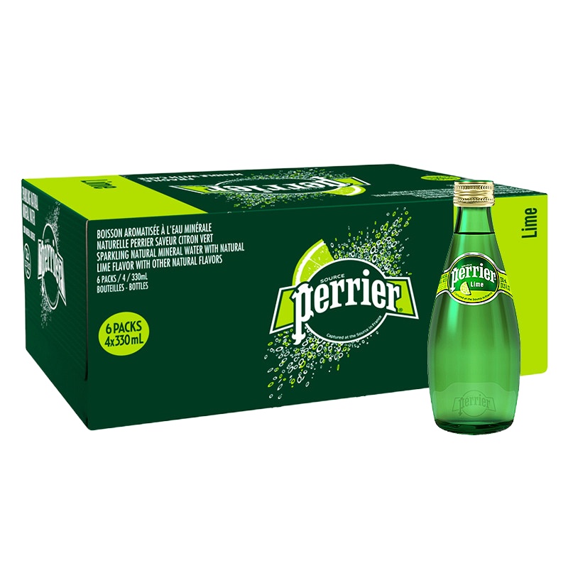 巴黎水(Perrier) 青柠味 330ml*24玻璃瓶 气泡水 含气饮料