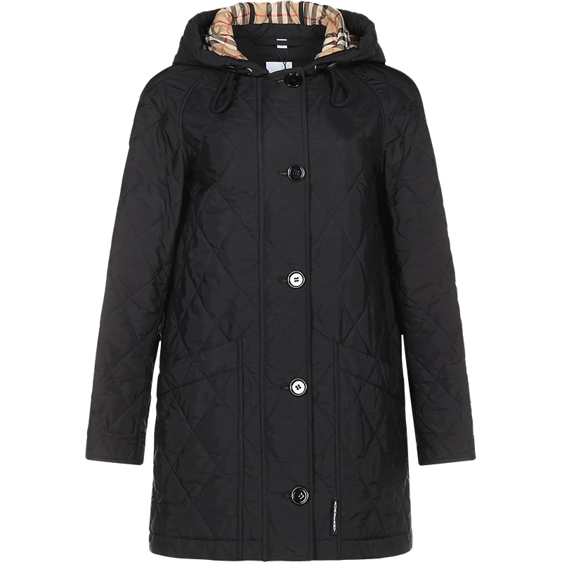 BURBERRY 博柏利 女款 锦纶菱形绗缝连帽棉服大衣外套 80211841