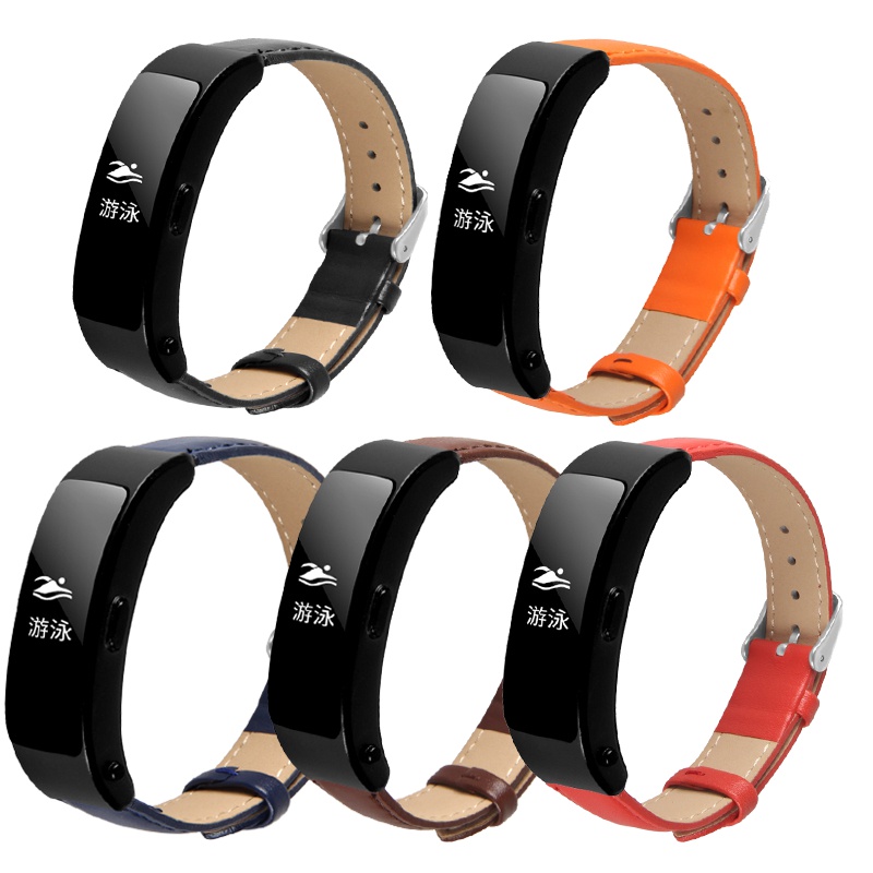 适用于华为B3 青春版手环真皮表带 小牛皮 运动原款式折叠扣替换带 非原装金属 真皮表带——黑色