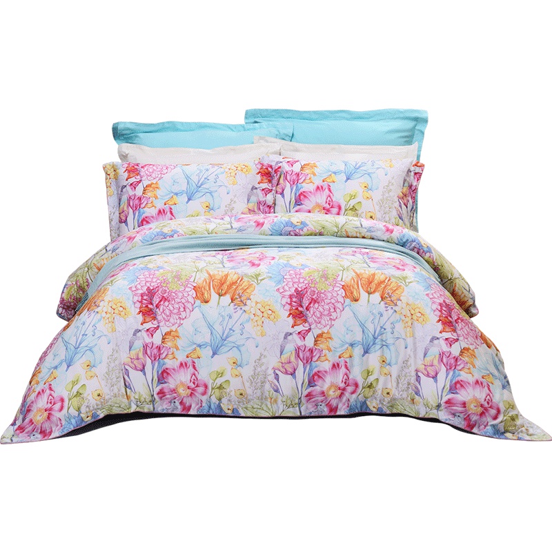 富安娜(FUANNA)家纺天丝四件套1.8米床单被套1.5m夏季床上用品夏天丝4件套双人沁水百合