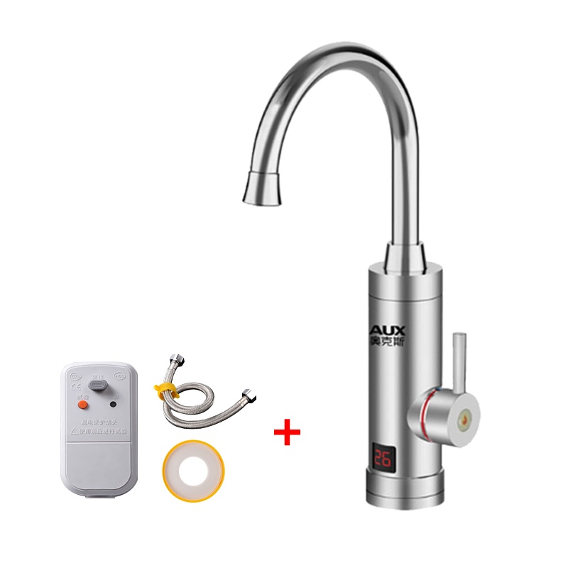 奥克斯(AUX)电热水龙头温度数显大弯下进水冷热两用 速热快加热过水热小厨房宝即热式电热水器 SAX3不锈钢漏保套装