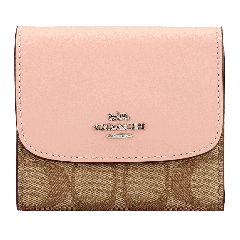 蔻驰coach钱包奢侈品女包2019新款学院风PVC配皮短款钱夹