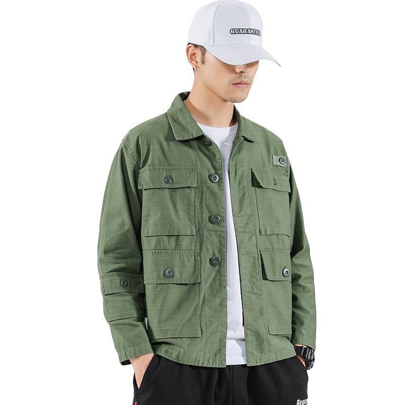 三弦(LA CORDE)2019新款秋款日系工装夹克男长袖潮牌四口袋大码男士衬衫男装外套LA-MD9667