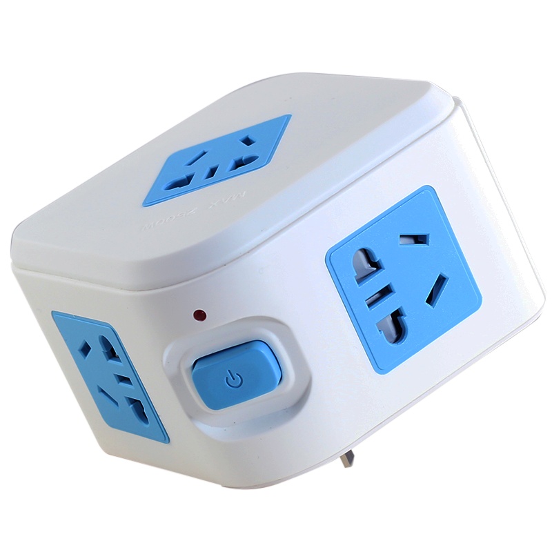 惠尔金TF-105一转五带儿童保护门总控开关无线立体五位新国标转换器插座插排接线板蓝白0